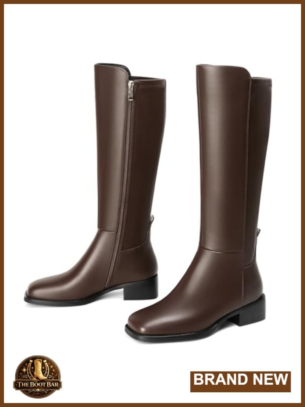 Knee-High Faux Leather Square Toe Block Heel Side Zip Tall Boots Women's